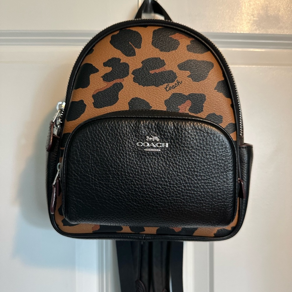 Coach Mini Court Backpack in Signature Canvas in Leopard Print